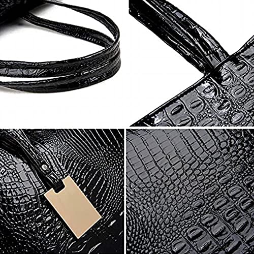 Cyber Sale Monday Deals Womens Crocodile Large Tote Handbag Purse Shoulder Bag (Black)