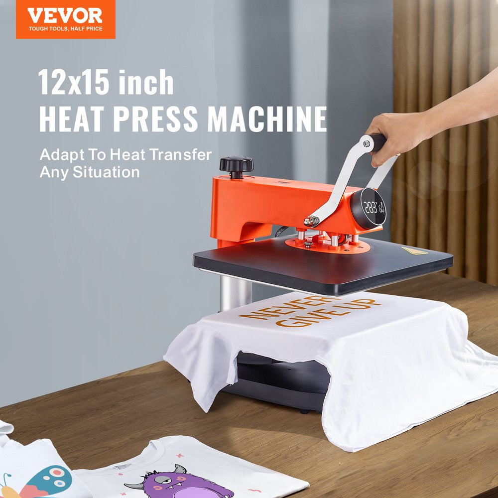 VEVORbrand Heat Press 12 x 15 inch 5 in 1 Heat Press Machine Digital Multifunctional Sublimation Swing Away Heat Press 360 Degree Rotation Heat Press Machine for T Shirts Hat Mug Cap Plate