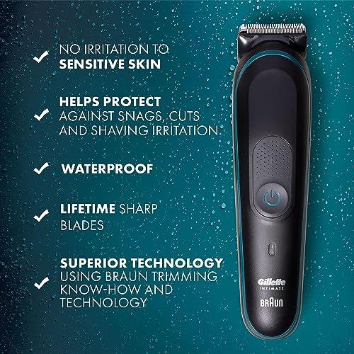 Gillette Intimate Men's Pubic Hair Trimmer, SkinFirst Pubic Hair Trimmer for Men, Waterproof, Cordless for Wet/Dry Use, Shaver for Men, Lifetime Sharp Blades, Includes Anti Chafe Stick, Gift Set