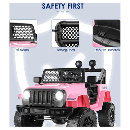 Funcid 12V Kids Powered Ride on Truck Car with Parent Remote Control, Bluetooth Music, Spring Suspension, LED Lights - Pink