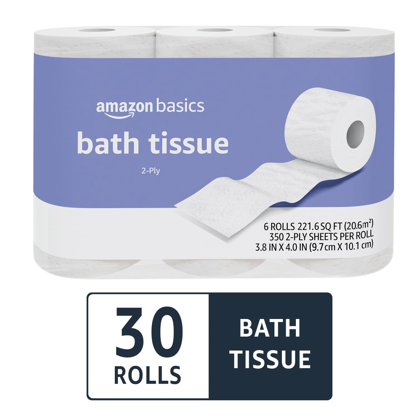 Amazon Basics 2-Ply Toilet Paper, 30 Rolls (5 Packs of 6), White