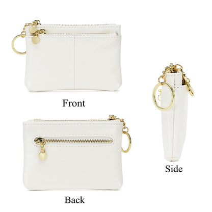 ZOOEASS Women PU Leather Zip Mini Coin Purse With Key Ring Triple Zipper Card Holder Wallet (White)