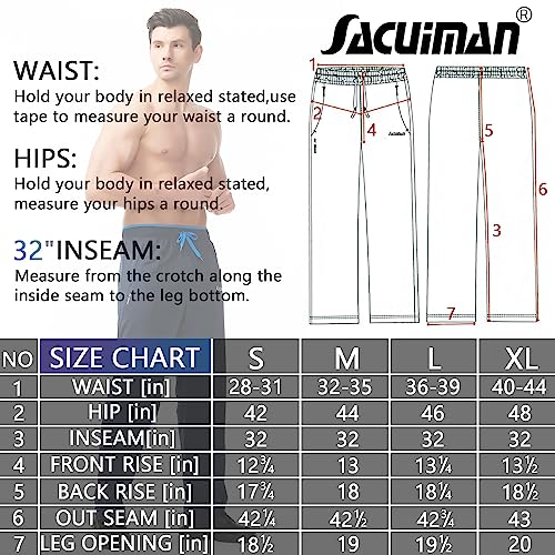 SACUIMAN Mens Sweatpants 3 Pack Spring Lightweight Workout Athletic Running Pants for Men with Zipper Pockets (Black,Blue,Grey,L)