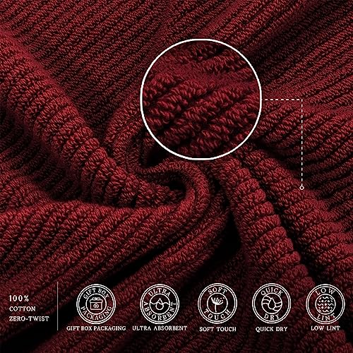 VOOVA & MOVAS Red Bath Towels, Luxury 4PC Gift Set, Large 30" x 56", 100% Cotton | Thick | Soft | Quick Dry, Luxury Towels for Bathroom, Pool and Spa,Christmas Bathroom Decor