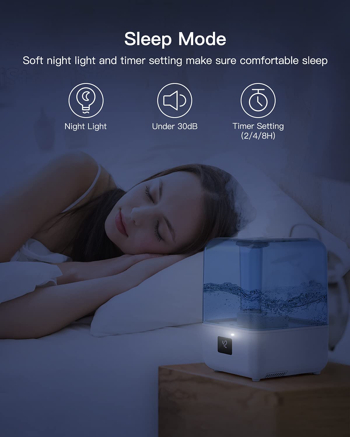 MORENTO Humidifiers for Bedroom, 4.5L Top Fill Humidifiers for Large Room, Cool Mist Humidifiers for Home, Auto Shut-Off, Humidity Setting, Last up to 50Hrs with Night Light, White, 1 Pack