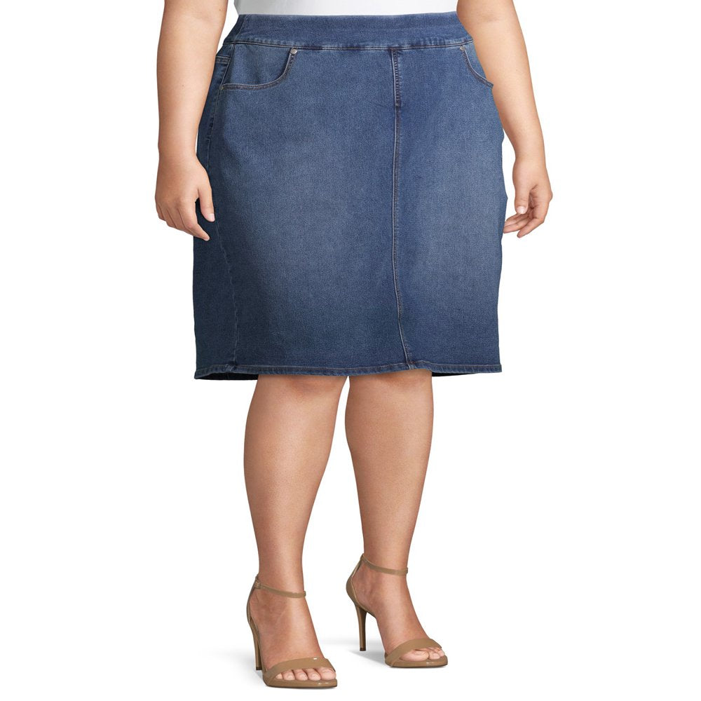  Women'S plus Size Pull-On Denim Skirt