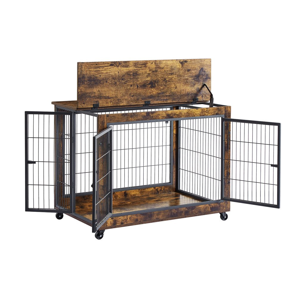 Pefilos 27 Inches Dog Crate Rustic Style Furniture Dog Cage Crate with Double Doors and Lift Top Heavy-Duty Kennel, Brown