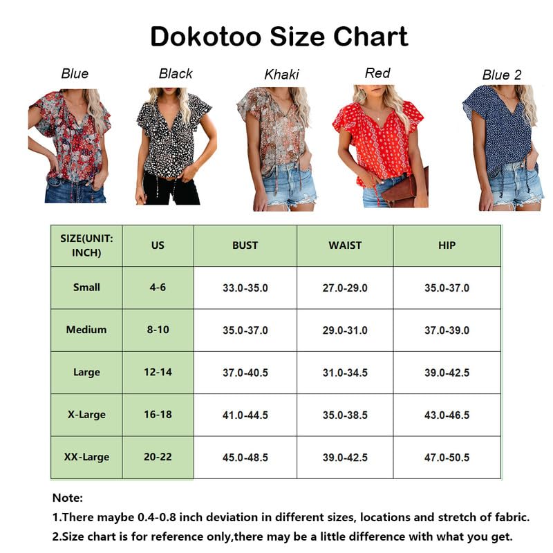 Dokotoo Womens Boho Tops and Blouses Floral Printed Cap Sleeve V Neck Ladies Summer Chiffon Shirts with Drawstring Medium Khaki