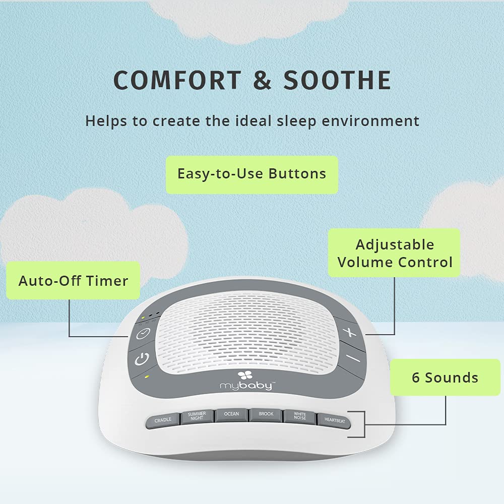 MyBaby SoundSpa White Noise Machine for Babies | 6 Soothing Lullabies for Newborns, Sound Therapy for Travel, Relaxing, Kids, Newborns, Baby Songs, Adjustable Volume, Auto-off Timer, By HoMedics