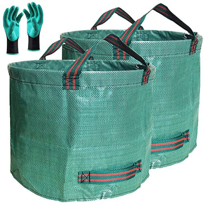 Standard 2-Pack 16 Gallon Home Yard Garden Bags (D18, H15 inch) with Garden Gloves, Camping Waste Bags,Recycling Bag,Campsite Trash Bags,Laundry Bag,Yard Waste Bags,Lawn Debris Bag,Leaf Bags 4 handles