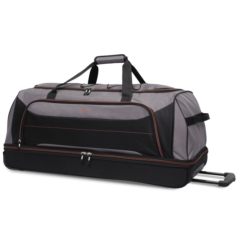 Protege 30 in Rolling Drop-Bottom Duffel Bag for Travel, Black and Grey