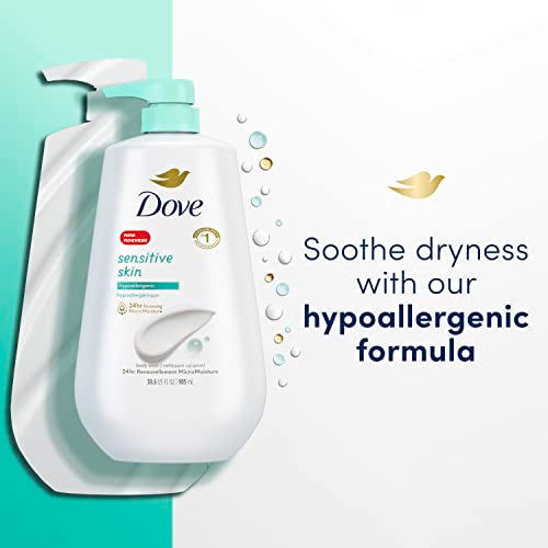 Dove Body Wash with Pump Sensitive Skin Hypoallergenic, Paraben-Free, Sulfate-Free, Cruelty-Free, Moisturizing Skin Cleanser Effectively Washes Away Bacteria While Nourishing Skin, 30.6 Oz (Pack of 3)