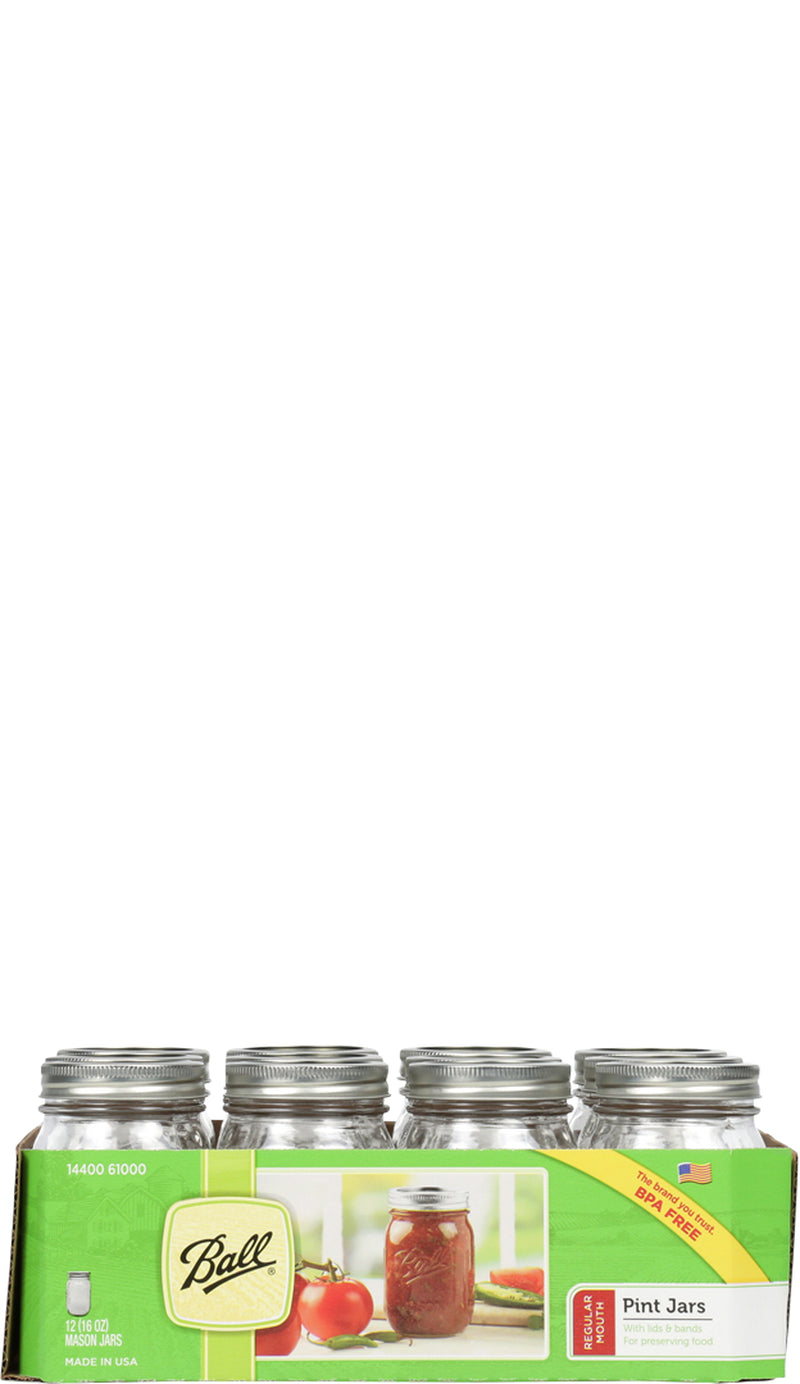 Ball Regular Mouth 16oz Pint Mason Jars with Lids & Bands, 12 Count