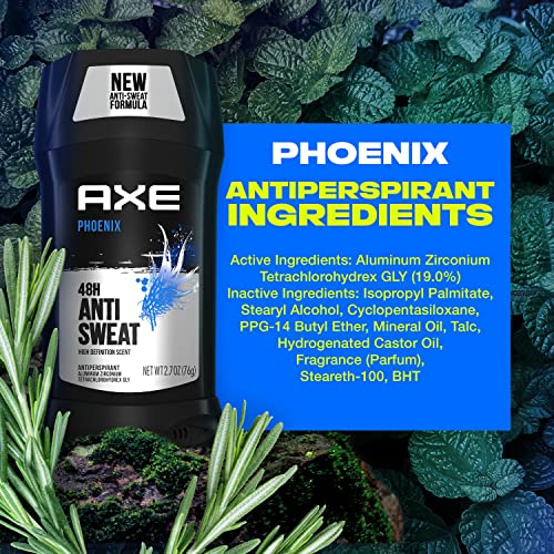 AXE Antiperspirant Deodorant for Men Phoenix 4PK 48H Sweat & Odor Protection for Long Lasting Freshness, Crushed Mint & Rosemary Men's Deodorant 2.7 Ounce (Pack of 4)