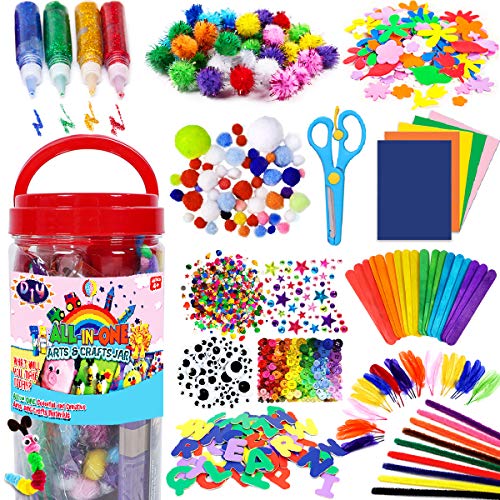 FUNZBO Arts and Crafts Supplies for Kids Crafts - Arts and Crafts for Kids Age 4-8, 4-6, 8-12 with Glitter Glue Stick for Kids, Pipe Cleaners Craft & Craft Tools, DIY School Supplies Kit, Girls Toys