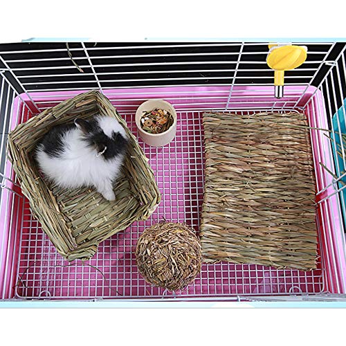 Grass Mat Woven Bed Mat for Small Animal Bunny Bedding Nest Chew Toy Bed Play Toy for Guinea Pig Parrot Rabbit Hamster Rat(Pack of 3)