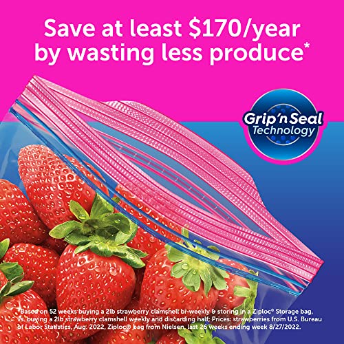 Ziploc Quart Food Storage Bags, Grip 'n Seal Technology for Easier Grip, Open, and Close, 80 Count