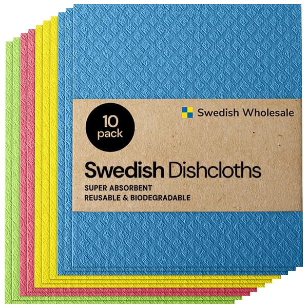 Swedish Wholesale Swedish DishCloths for Kitchen- 10 Pack Reusable Paper Towels for Counters & Dishes - Eco Friendly Cellulose Sponge Cloth - Assorted