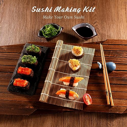 Delamu Sushi Making Kit, 20 in 1 Sushi Bazooka Roller Kit with Chef’s Knife, Bamboo Mats, Bazooka Roller, Rice Mold, Temaki Sushi Mats, Rice Paddle, Rice Spreader, Chopsticks, Sauce Dishes, Guide Book