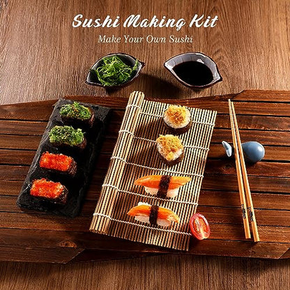 Delamu Sushi Making Kit, 20 in 1 Sushi Bazooka Roller Kit with Chef’s Knife, Bamboo Mats, Bazooka Roller, Rice Mold, Temaki Sushi Mats, Rice Paddle, Rice Spreader, Chopsticks, Sauce Dishes, Guide Book