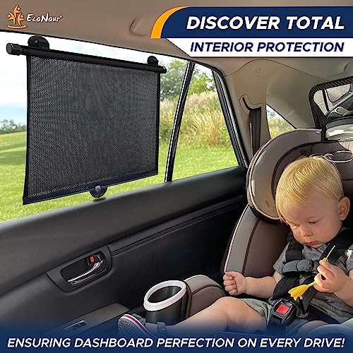 EcoNour Car Side Window Sun Shade (2 Pack) | Retractable Car Roller Sunshade for Kids | Baby Car Window Shades for UV and Sun Glare Protection | Baby Car Travel Accessories (15"x17")