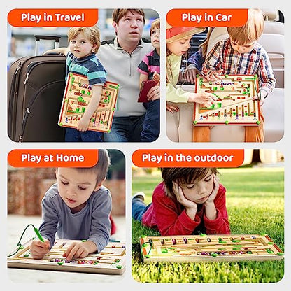 Magnetic Color and Number Maze, Montessori Toys for 3+ Year Old, Wooden Puzzle Activity Board, Learning Educational Counting Matching Toys for Toddlers and Kids Boys Girls Preschoolers 3 4 5 Years Old