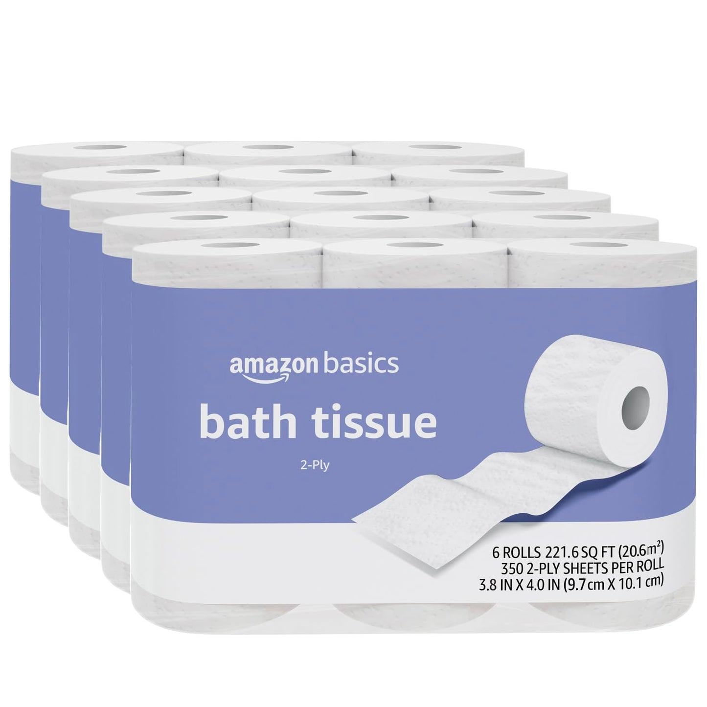 Amazon Basics 2-Ply Toilet Paper, 30 Rolls (5 Packs of 6), White