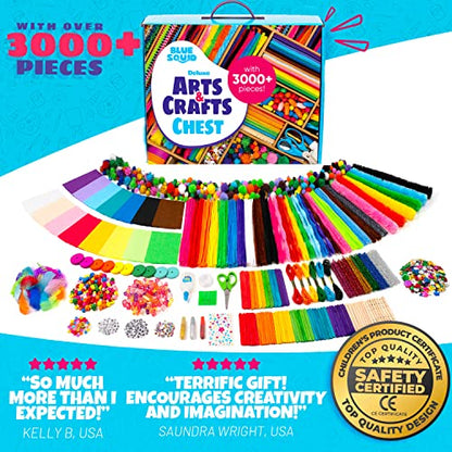 Blue Squid Arts and Craft Supplies for Kids - 3000+pcs Deluxe Craft Chest, Giant Arts and Crafts Kit, Craft Box of Art Supplies for Kids, Kids Craft Supplies & Materials