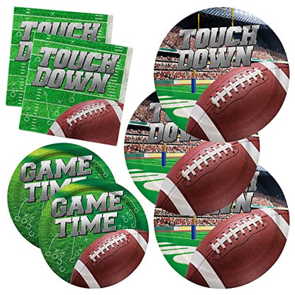 Gatherfun Football Party Supplies Kit Serve 50, Includes Dinner Plates, Dessert Plates, Napkins, Perfect for Football Birthday Party Football Gameday Tailgate Party Decorations