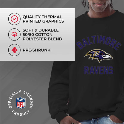 Team Fan Apparel NFL Adult Gameday Football Crewneck Sweatshirt - Cotton Blend - Stay Warm, Comfortable & Stylish on Game Day (Baltimore Ravens - Black, Adult XX-Large)