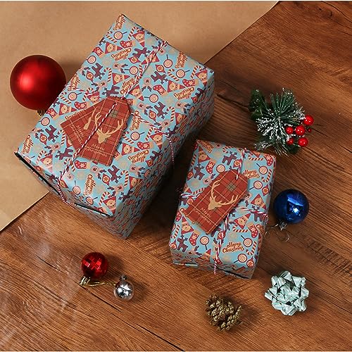 Aimyoo Kraft Christmas Wrapping Paper Jumbo Roll, Santa Claus Christmas Stockings Candy Canes Deer Letters Design, Kids Xmas Gift Wrap Paper 30 inch x 32 ft