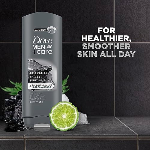 Dove Men+Care Elements Body Wash Charcoal + Clay 4 Count For Men's Skin Care Effectively Washes Away Bacteria While Nourishing Your Skin, 18 oz