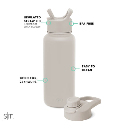 Simple Modern Water Bottle with Straw and Chug Lid Vacuum Insulated Stainless Steel Metal Thermos Bottles | Reusable Leak Proof BPA-Free Flask for Sports | Summit Collection | 32oz, Almond Birch