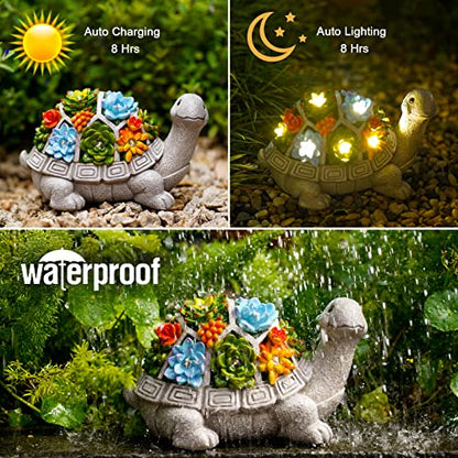 Nacome Solar Garden Outdoor Statues Turtle with Succulent 7 LED Lights - Lawn Decor Patio, Balcony, Yard Ornament - Birthday for Women/Mom/Grandma