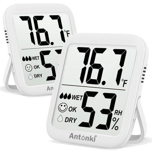 Antonki Room Thermometer for Home, 2 Pack Digital Temperature and Humidity Monitors, Indoor Hygrometer Sensor, Humidity Gauge, Humidity Meter for Baby Room, Terrarium, Incubator, Greenhouse