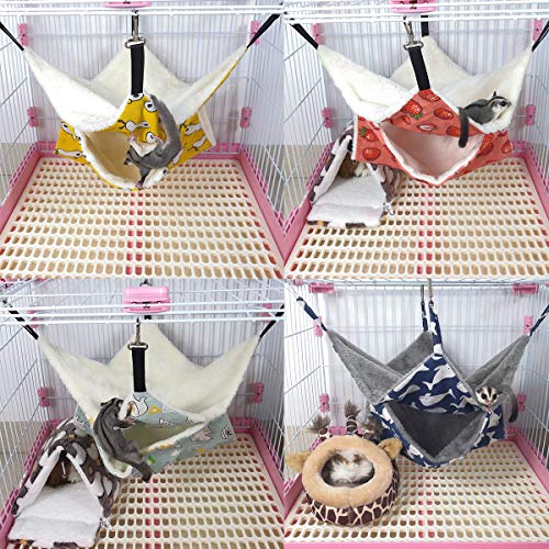 LEFTSTARER Pet Small Animal Hanging Hammock Ferret Bunkbed Cage Toy for Hamster Rat Sugar Glider Parrot Guinea Pig Hideout Play Sleep (Strawberry)