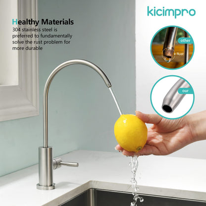 Water Filter Faucet, Kicimpro Drinking Water Faucet Fits Most Reverse Osmosis and Water Filtration System for Kitchen Bar Sink in Non-Air Gap SUS304 Stainless Steel Modern Brushed Nickel Lead-Free