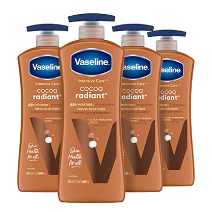 Vaseline Intensive Care Body Lotion Cocoa Radiant 4 ct for Dry Skin with Ultra-Hydrating Lipids and Pure Cocoa Butter for a Long-Lasting, Radiant Glow 20.3 oz