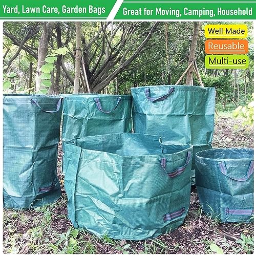 Professional 3-Pack 63 Gallons Lawn Garden Bags (D31, H19 inches) Reusable Yard Waste Bags with Gardening Gloves - Standable Leaf Bags,Yard Trash Containers,Plants Grass Clippings Bags with 4 Handles