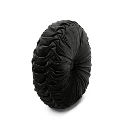 Lush Decor Round Pleated Soft Velvet Decorative Throw Pillow, 1 Count, 15" Diameter, Black - Plush Round Pillow, Seat Cushion, Decorative Pillows For Bed, Couch, Or Chair