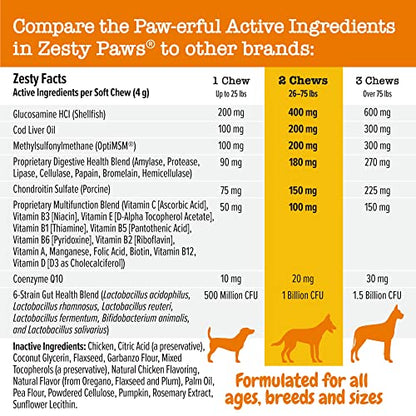 Multifunctional Supplements for Dogs - Glucosamine Chondroitin for Joint Support, Probiotics for Gut & Immune Health – Omega Fish Oil with Antioxidants and Vitamins for Skin & Heart Health - 90 Count