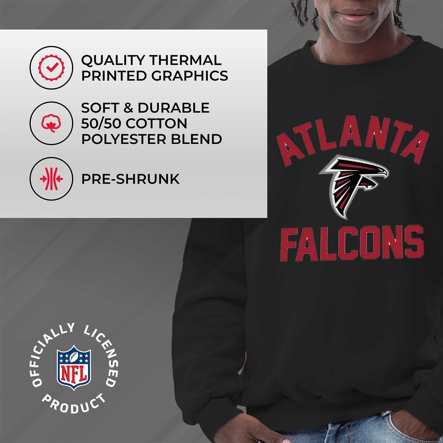 Team Fan Apparel NFL Adult Gameday Football Crewneck Sweatshirt - Cotton Blend - Stay Warm, Comfortable & Stylish on Game Day (Atlanta Falcons - Black, Adult XX-Large)