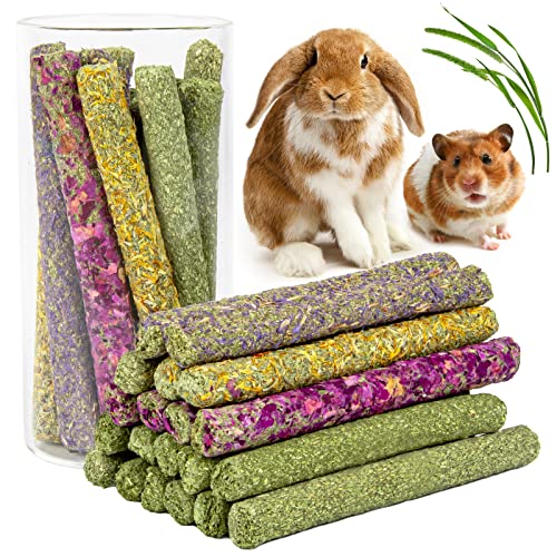 Sofier 32Pcs Timothy Hay Sticks 320g Rabbit Toys Bunny Toys Guinea Pig Toys Natural Hamster Toys for Teeth Handmade Rabbit Treats and Chews Chinchilla Rat Gerbil