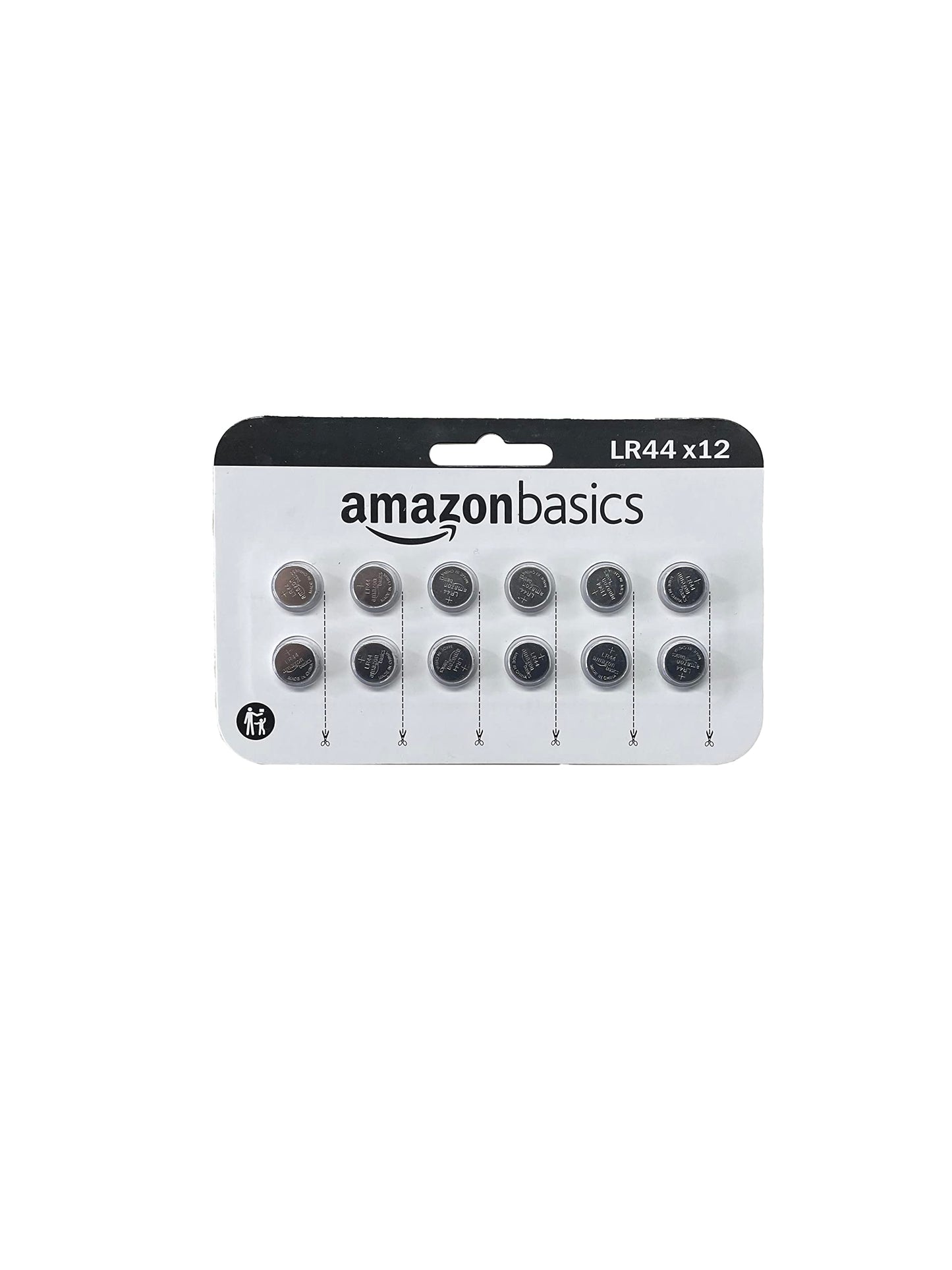 Amazon Basics 12-Pack LR44 Alkaline Button Cell Battery, 1.5 Volt, Long Lasting Power, Mercury-Free