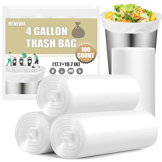 Small Trash Bags 4 Gallon - 100 Count 4 Gallon Trash Bag, Small Garbage Bags for Office Bedroom Bathroom Trash Bags, White 4 Gal Small Trash Can Liners