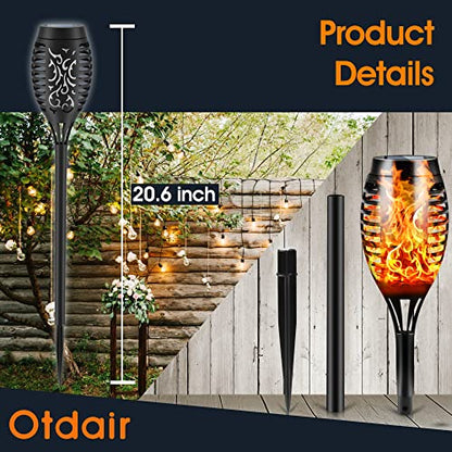 Otdair Solar Torch Lights with Flickering Flame, 12 Packs 12LED Tiki Torch Solar Lights Outdoor, IP65 Waterproof Mini Solar Torch Light Auto On/Off for Garden, Patio, Yard, Pathway