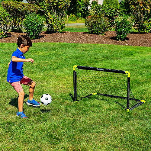 Franklin Sports Mini Soccer Goal Set - Backyard + Indoor Mini Net + Ball Set with Pump - Portable Folding Soccer Goal Set - 36" x 24" - Black