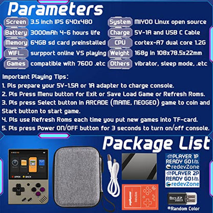 Miyoo Mini Plus Handheld Game Console Portable Retro Video Games Consoles Rechargeable Battery Hand Held Classic System Retro Gray with Case
