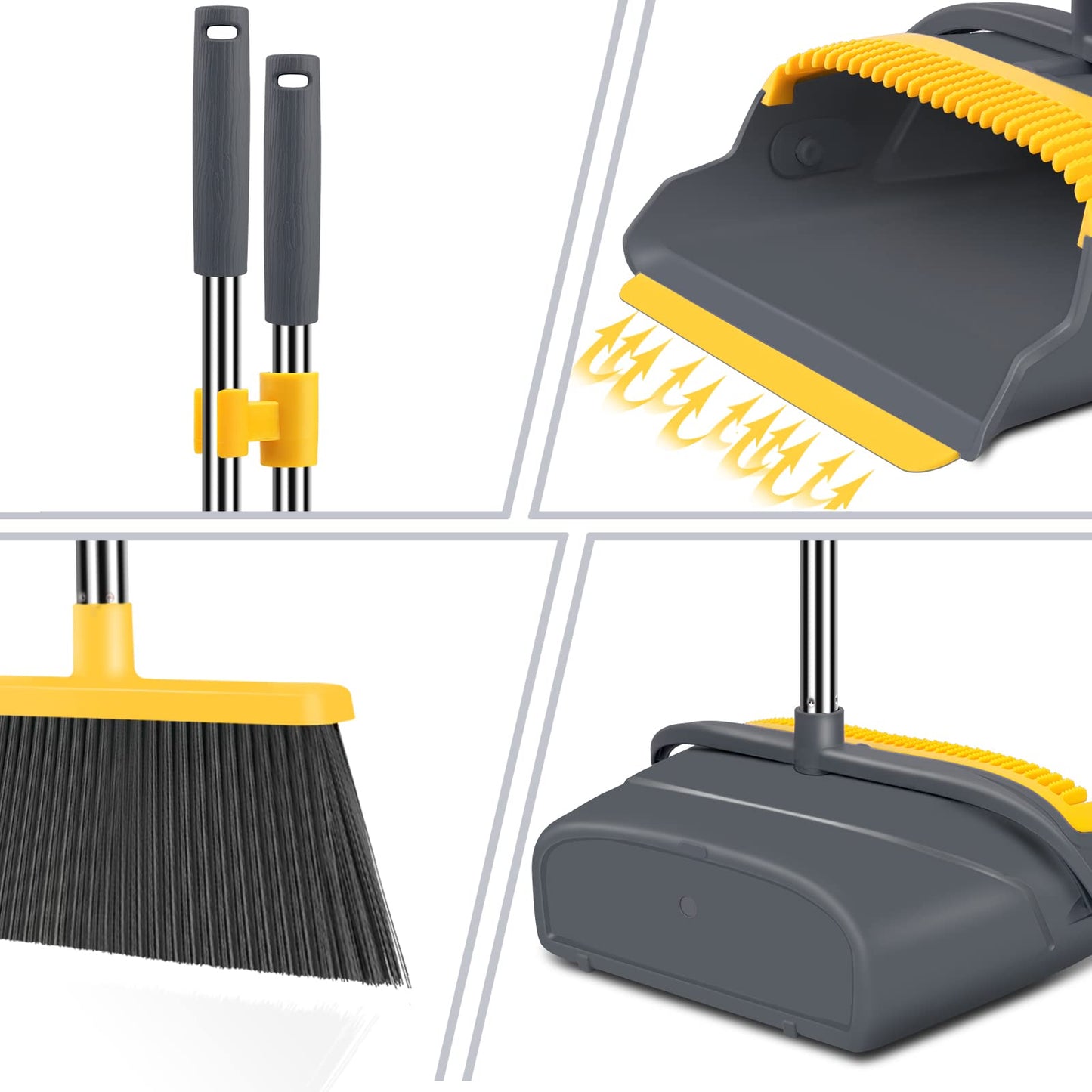 kelamayi Broom and Dustpan Set for Home，Broom and Dustpan Set, Broom Dustpan Set, Broom and Dustpan Combo for Office, Indoor&Outdoor Sweeping, Stand Up Broom and Dustpan (Gray&Yellow)