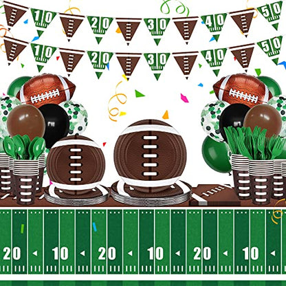 Football Party Decorations Football Party Supplies Tableware Set -24 guests Football Banners,Plate,Cup,Cutlery,Tablecloths for Super Sunday Touchdown Party Decoration